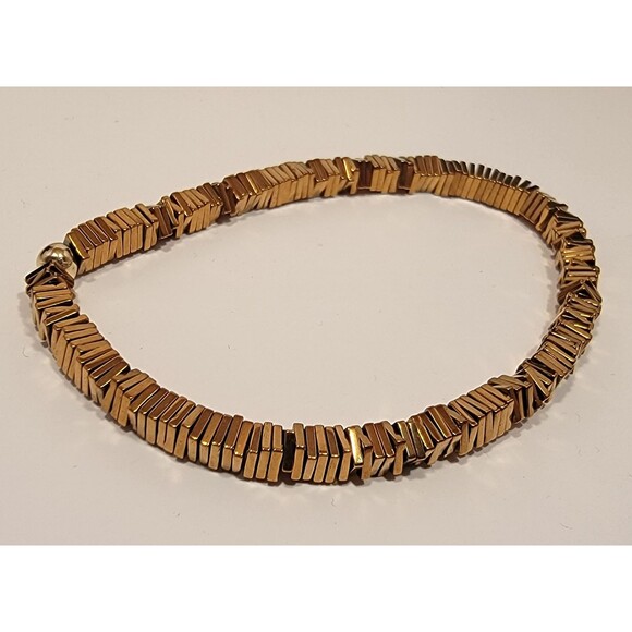 Handmade Gold Beaded Bracelet | Unique Square Metal Bead Jewelry - Picture 1 of 2